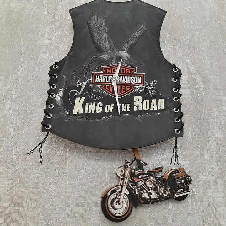 Motorcykel-tema pendulur med sort ramme, Harley-legesyge, MDF-træ, til boligindretning.
