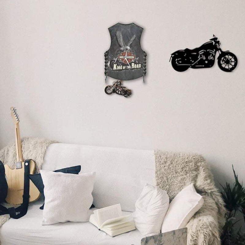 Motorcykel-tema pendulur med sort ramme, Harley-legesyge, MDF-træ, til boligindretning.