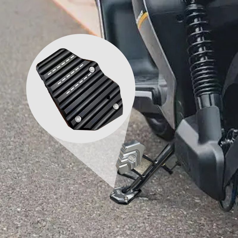 MC Støtteben Forlængerplade i NC Aluminium, titanium farve, øget stabilitet for sikker parkering.