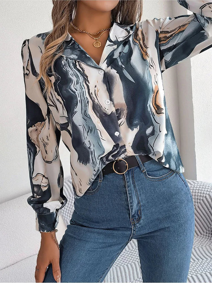 Dame T-shirt med marmormønster