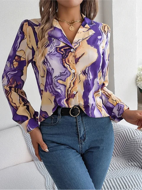 Dame T-shirt med marmormønster