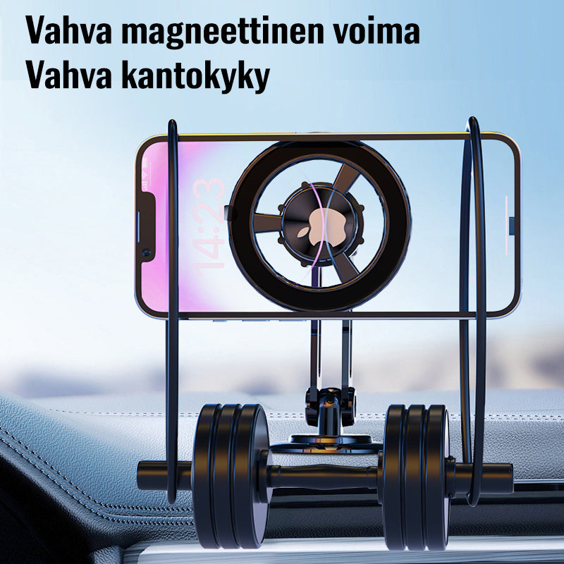 Sort, 360° drejelig mobiltelefonholder til bil, minimalistisk design; nem og sikker telefonbrug under kørsel.