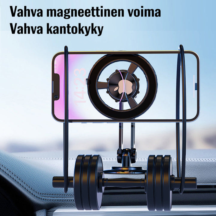 Sort, 360° drejelig mobiltelefonholder til bil, minimalistisk design; nem og sikker telefonbrug under kørsel.