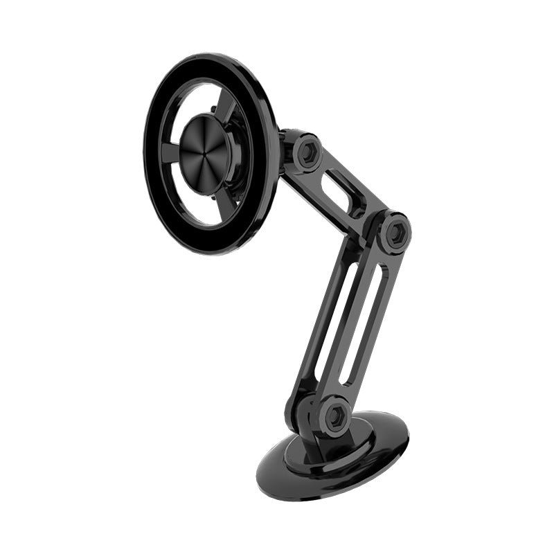 Sort, 360° drejelig mobiltelefonholder til bil, minimalistisk design; nem og sikker telefonbrug under kørsel.