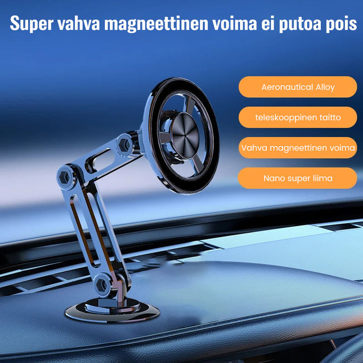 Sort, 360° drejelig mobiltelefonholder til bil, minimalistisk design; nem og sikker telefonbrug under kørsel.
