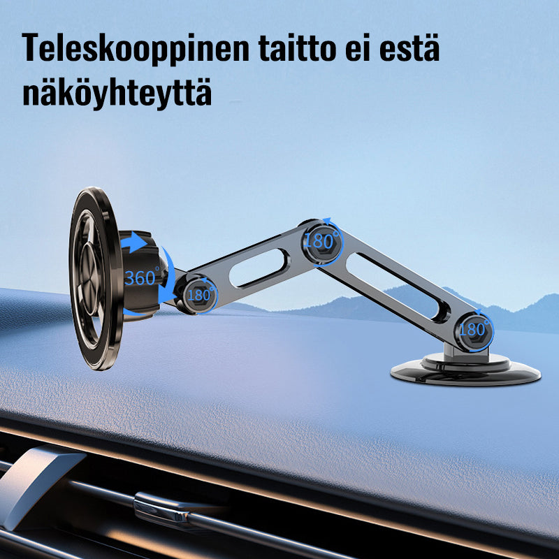 Sort, 360° drejelig mobiltelefonholder til bil, minimalistisk design; nem og sikker telefonbrug under kørsel.