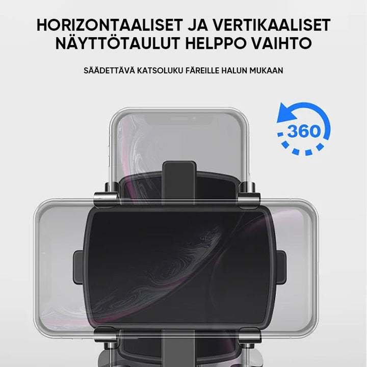"Musta 360º kojelauta puhelinteline autoon, tyylikäs ja vakaa, helppo kiinnittää, optimaalinen katselukulma."