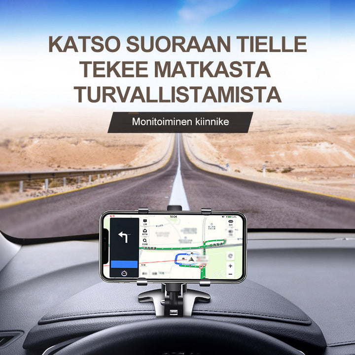Musta 360° säädettävä auton kojelaudan puhelinteline, lujasti paikallaan pitäen turvalliseen ajamiseen, tyylikäs ja kestävä.