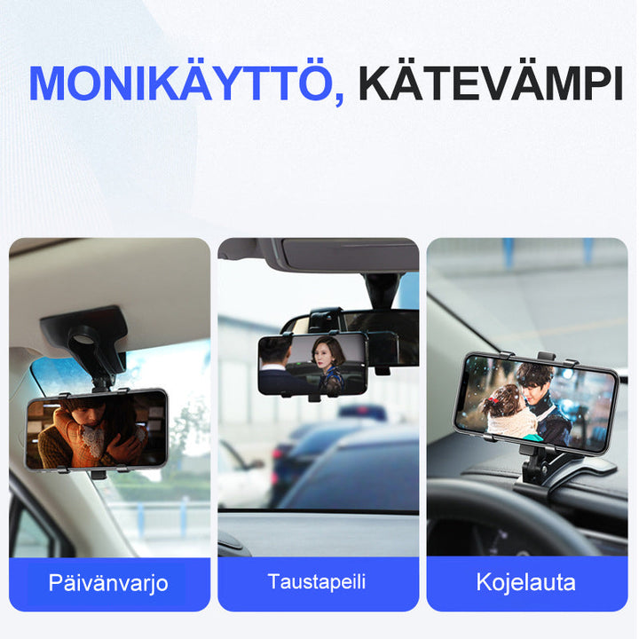 Musta 360° säädettävä auton kojelaudan puhelinteline, lujasti paikallaan pitäen turvalliseen ajamiseen, tyylikäs ja kestävä.