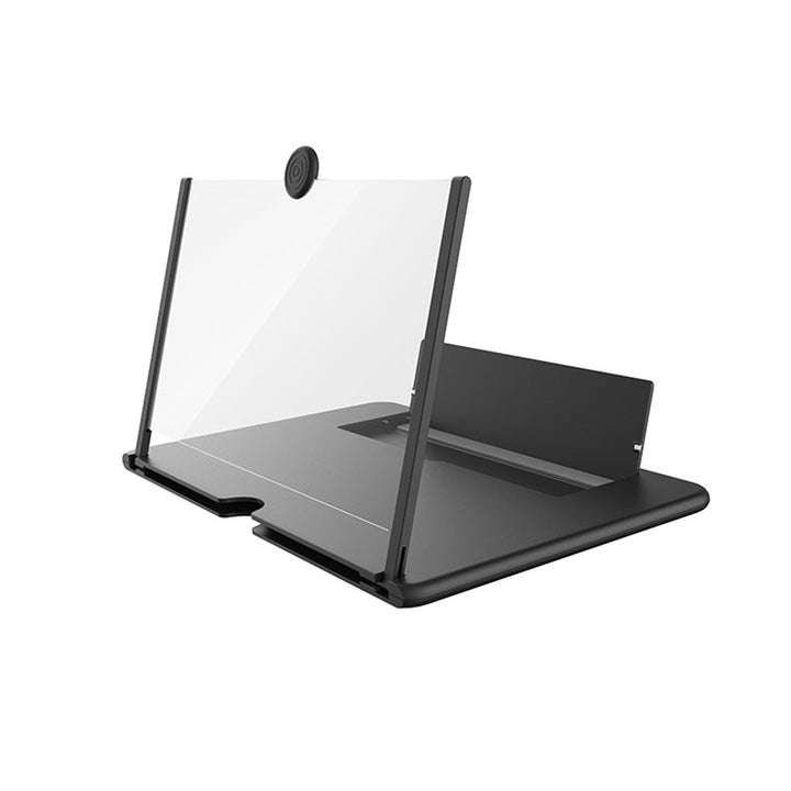 Mænds 3D telefon skærm forstørrer i sort, let design, 12" skærm, passer til alle smartphones, kraftfuld HD-zoom.