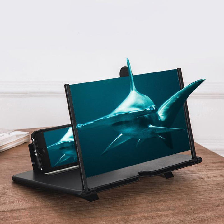 Mænds 3D telefon skærm forstørrer i sort, let design, 12" skærm, passer til alle smartphones, kraftfuld HD-zoom.