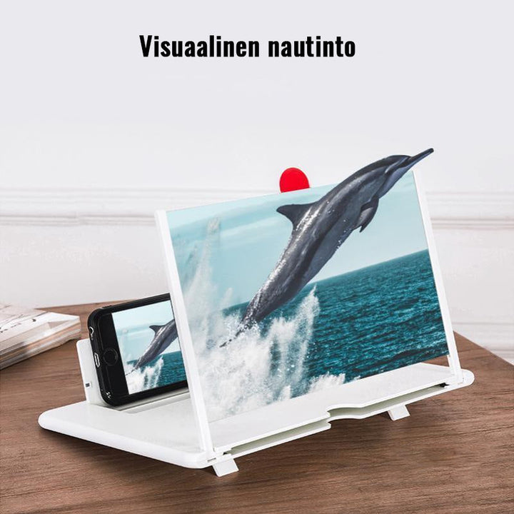 Mænds 3D telefon skærm forstørrer i sort, let design, 12" skærm, passer til alle smartphones, kraftfuld HD-zoom.
