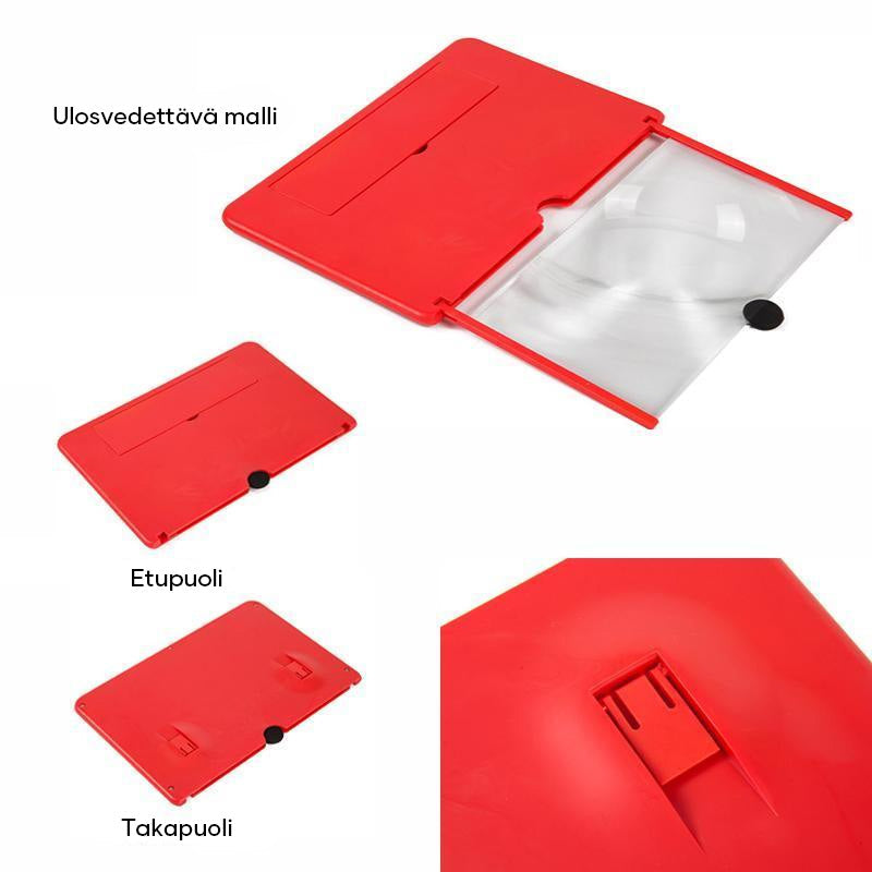 Mænds 3D telefon skærm forstørrer i sort, let design, 12" skærm, passer til alle smartphones, kraftfuld HD-zoom.