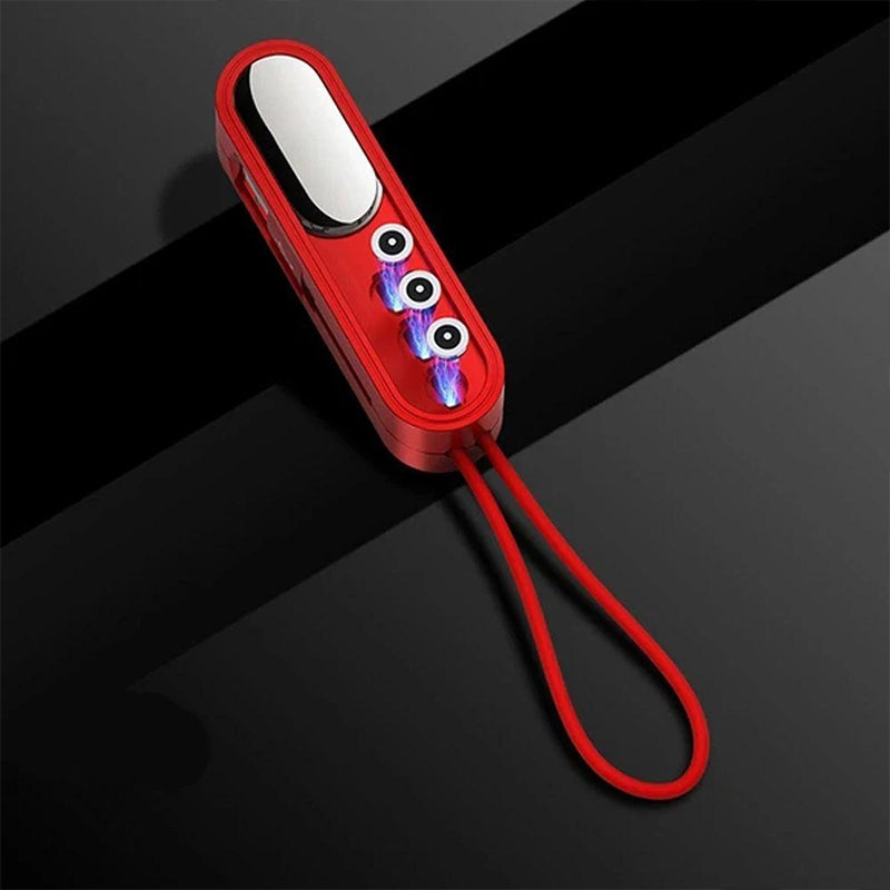 Musta 3-in-1 magneettinen latauskaapeli, kompaktin kokoinen, vaihdettavat liitännät iPhone, Android, Type-C laitteille.