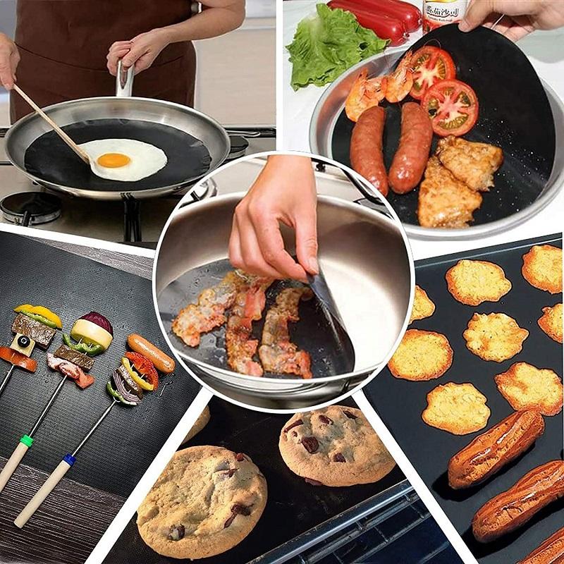 Sort BBQ grillmåtte med skærebræt, forhindrer mad i at falde igennem og brænde fast, genanvendelig og skærbar