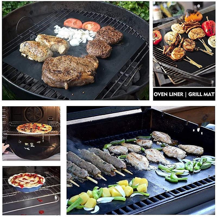 Sort BBQ grillmåtte med skærebræt, forhindrer mad i at falde igennem og brænde fast, genanvendelig og skærbar