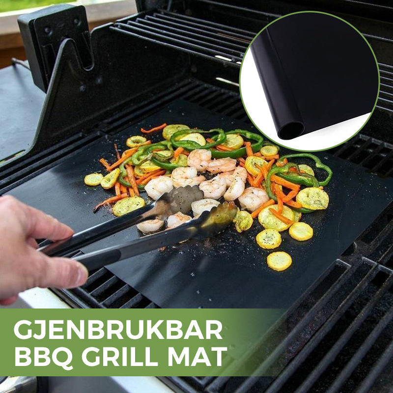 Sort BBQ grillmåtte med skærebræt, forhindrer mad i at falde igennem og brænde fast, genanvendelig og skærbar