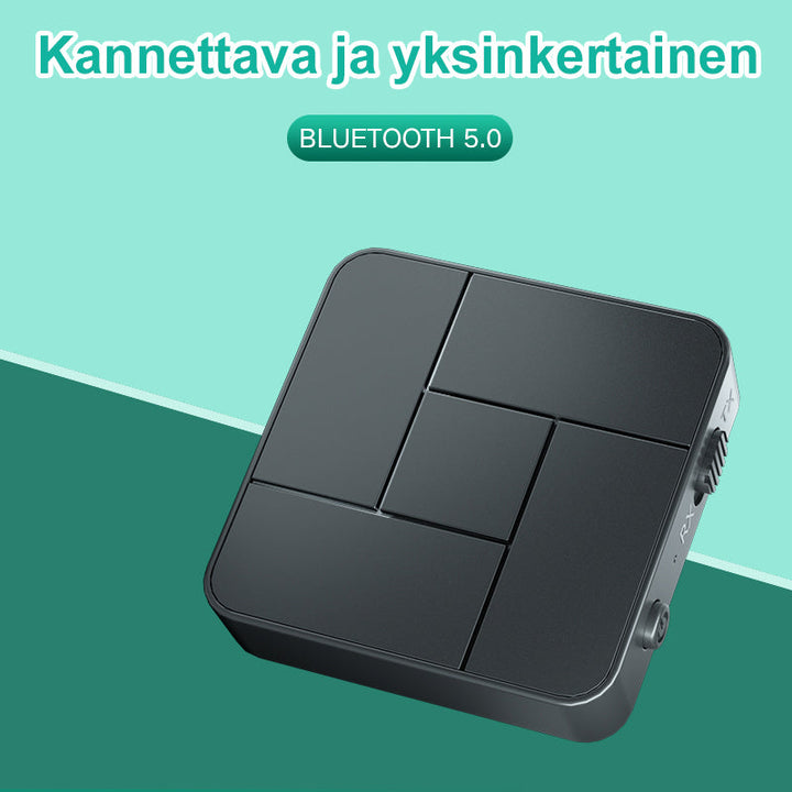 Sort Bluetooth 5.0 lydsender og -modtager, kompakt og elegant design, teknologi og gadgets-produkt.