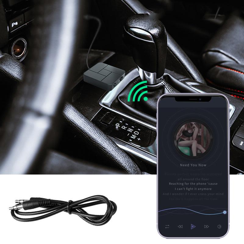 Sort Bluetooth 5.0 lydsender og -modtager, kompakt og elegant design, teknologi og gadgets-produkt.