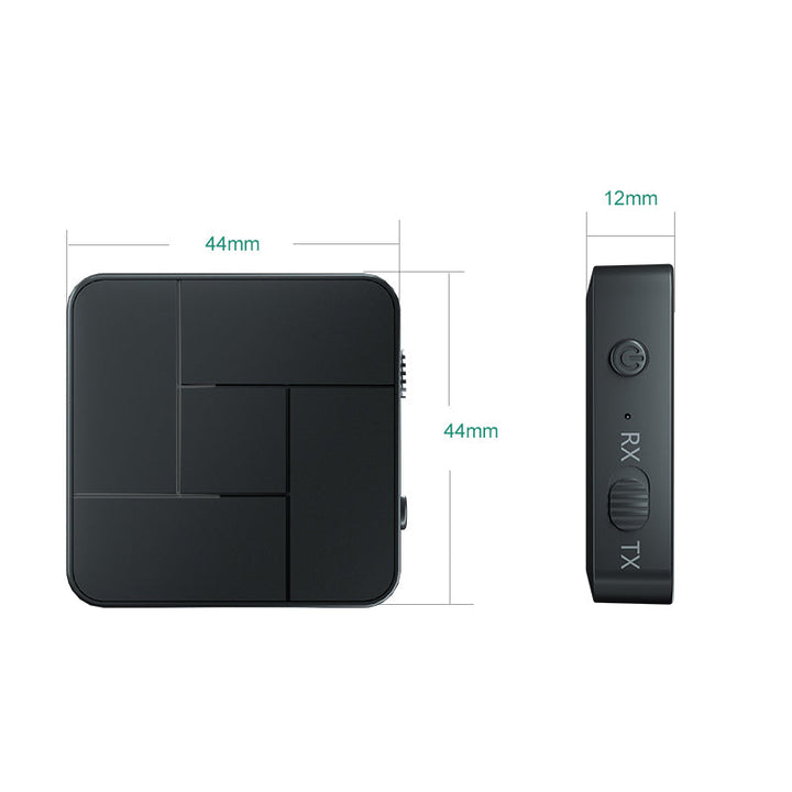 Sort Bluetooth 5.0 lydsender og -modtager, kompakt og elegant design, teknologi og gadgets-produkt.