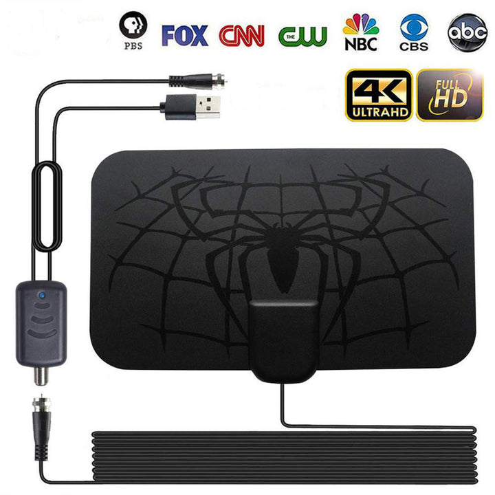 Sort digital TV-antenne, HD-kanaler, nem installation, moderne hjem, god signalmodtagelse.
