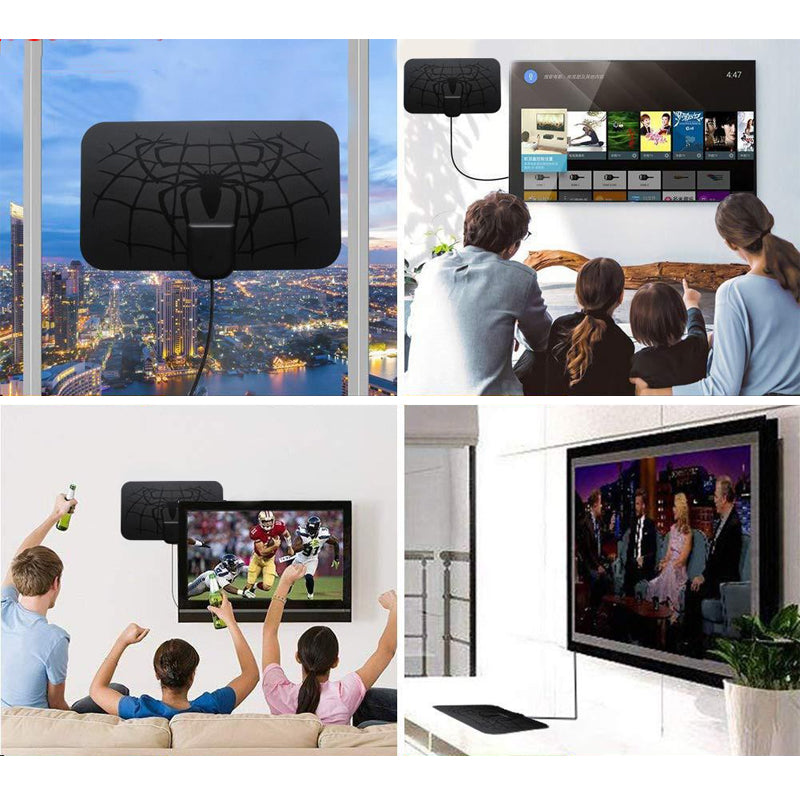 Sort digital TV-antenne, HD-kanaler, nem installation, moderne hjem, god signalmodtagelse.