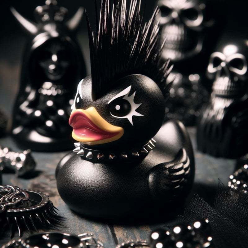 Sort gotisk punk ande, gule detaljer, mørk og gådefuld figur, til hjemmet og gotisk indretning.