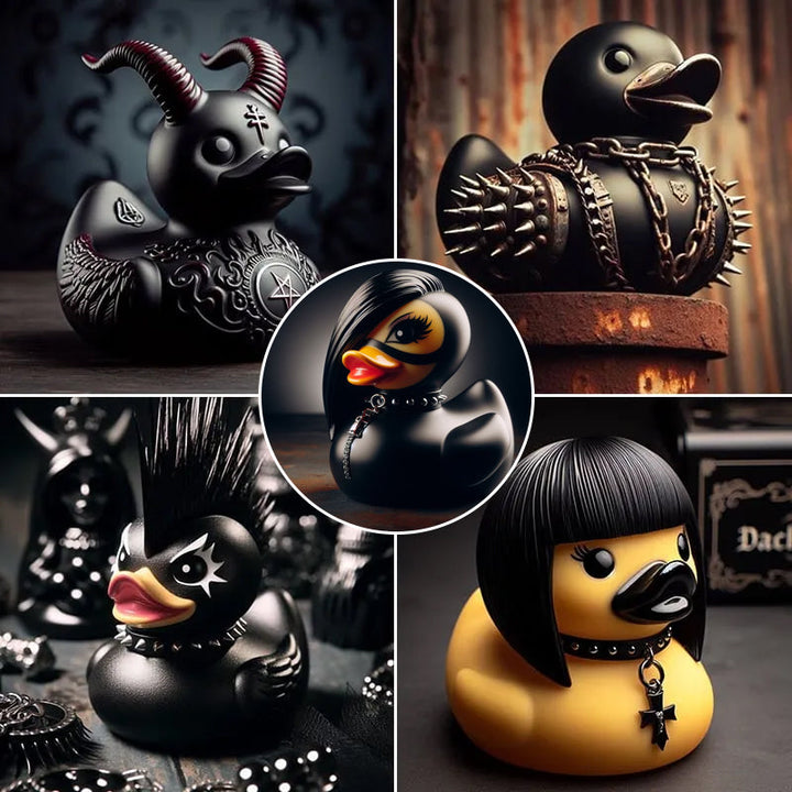 Sort gotisk punk ande, gule detaljer, mørk og gådefuld figur, til hjemmet og gotisk indretning.