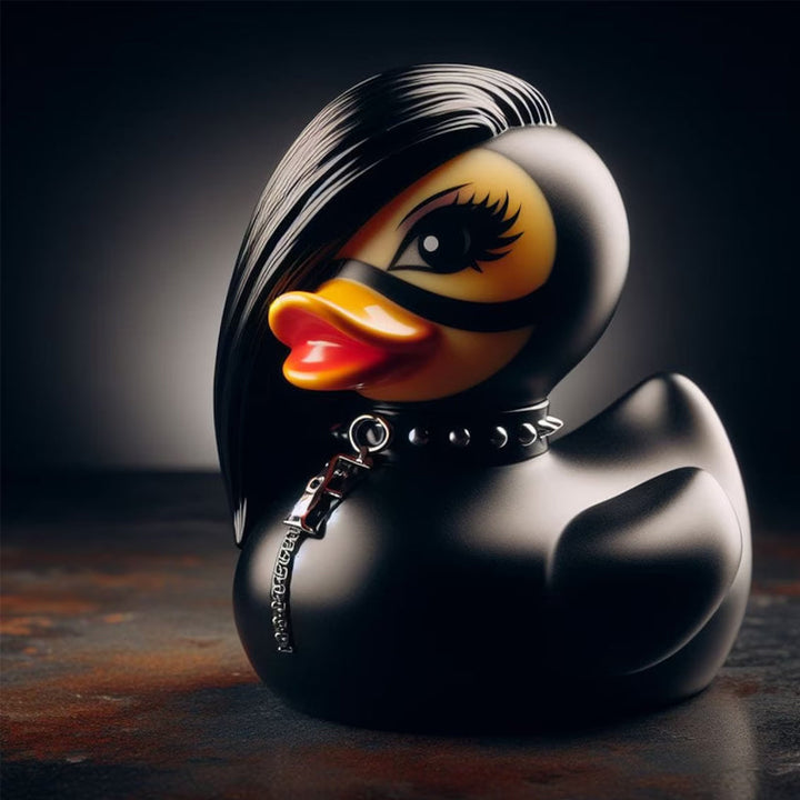 Sort gotisk punk ande, gule detaljer, mørk og gådefuld figur, til hjemmet og gotisk indretning.