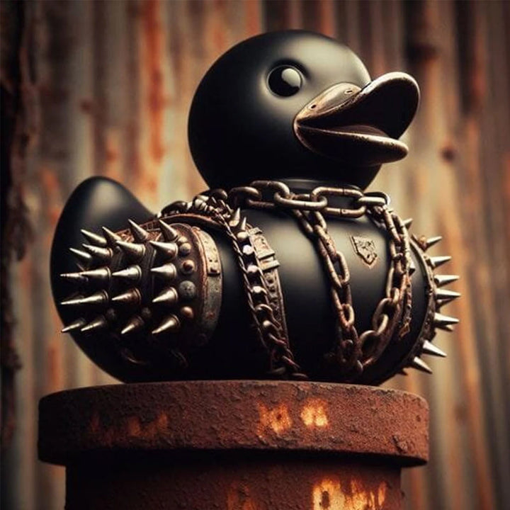 Sort gotisk punk ande, gule detaljer, mørk og gådefuld figur, til hjemmet og gotisk indretning.
