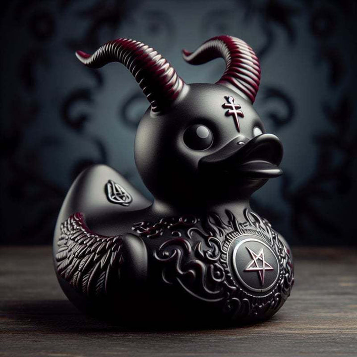 Sort gotisk punk ande, gule detaljer, mørk og gådefuld figur, til hjemmet og gotisk indretning.