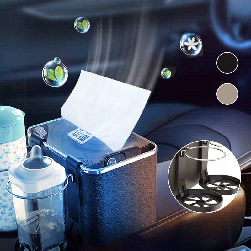 Bilens midterkonsol opbevaringsboks i ABS-plast, sort og beige, stor kapacitet, nem at installere, elegant organiseringsløsning