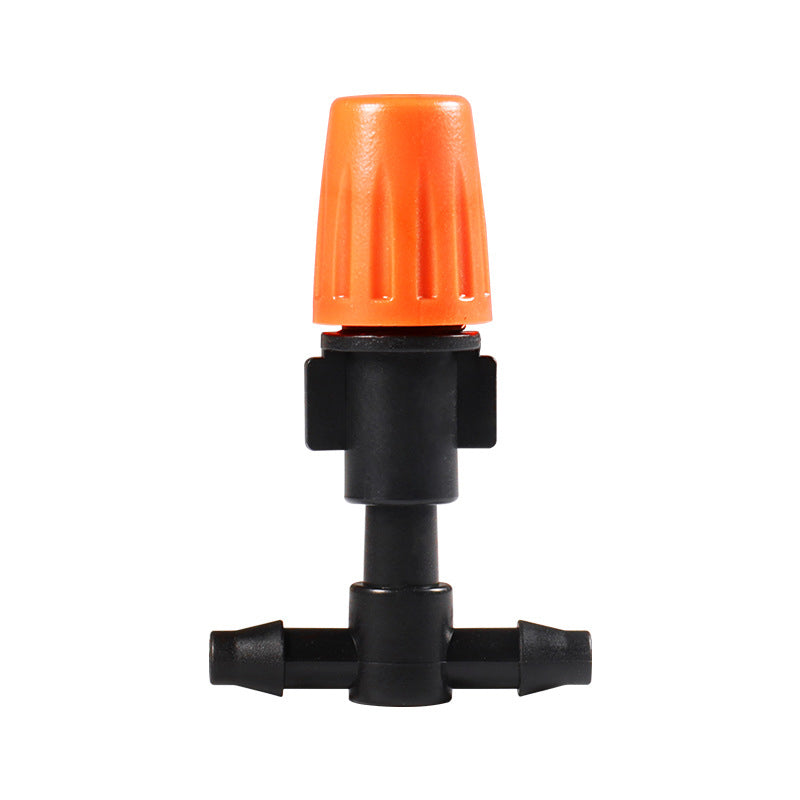 Sort og orange justerbar dryp-sprinkler til haven, præcis vanding, lavet af POM-plast, vandbesparende til haven.