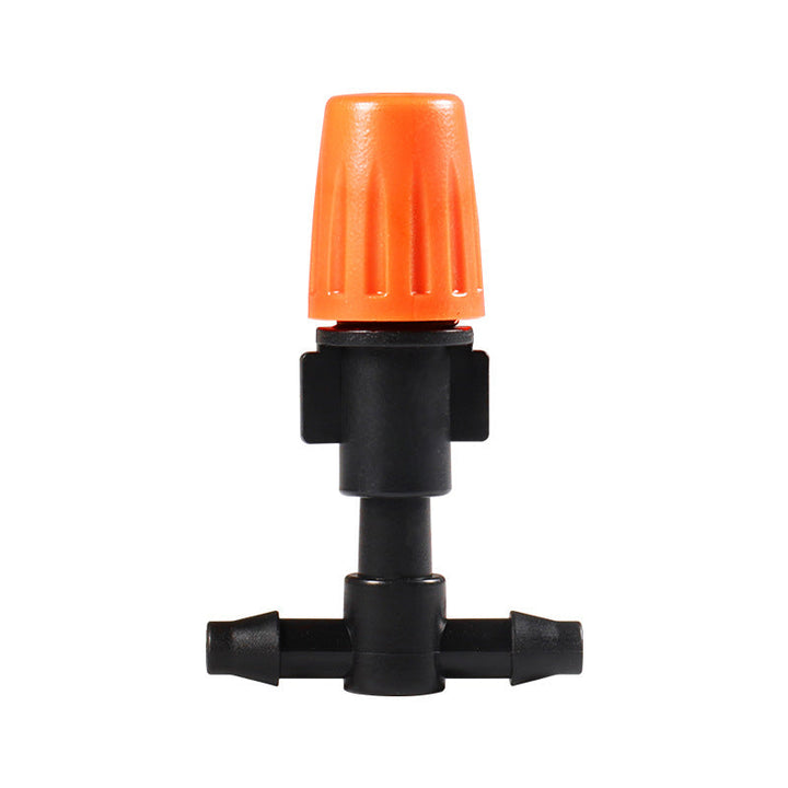 Sort og orange justerbar dryp-sprinkler til haven, præcis vanding, lavet af POM-plast, vandbesparende til haven.