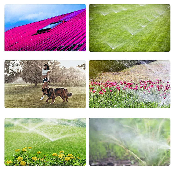 Sort og orange justerbar dryp-sprinkler til haven, præcis vanding, lavet af POM-plast, vandbesparende til haven.