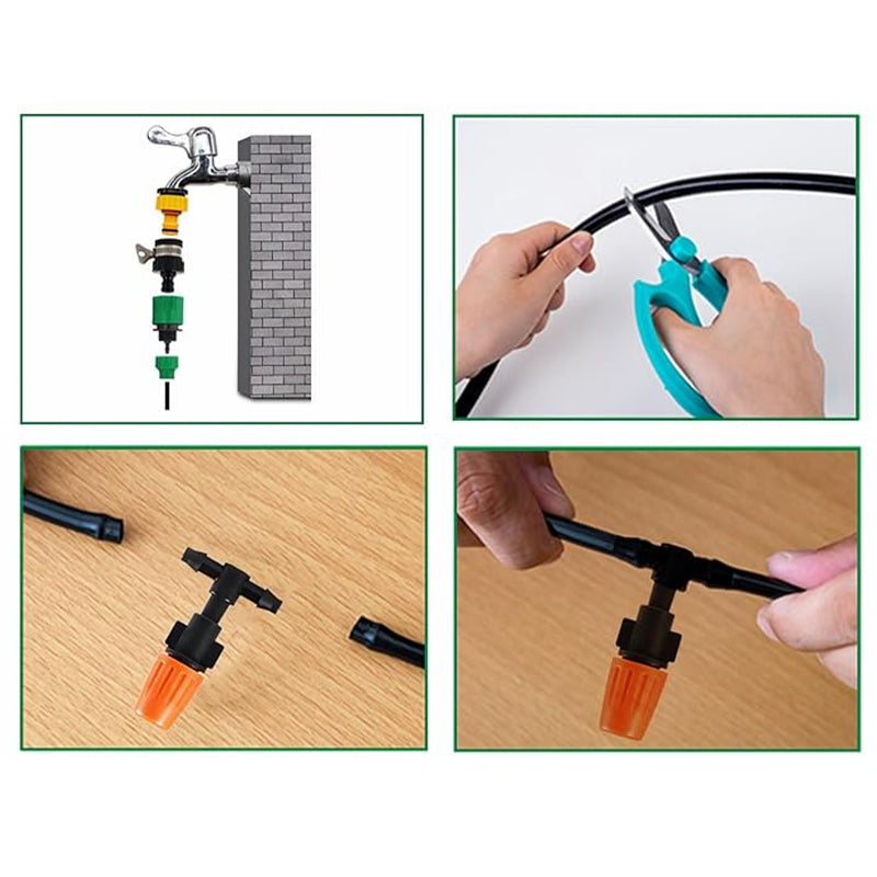 Sort og orange justerbar dryp-sprinkler til haven, præcis vanding, lavet af POM-plast, vandbesparende til haven.