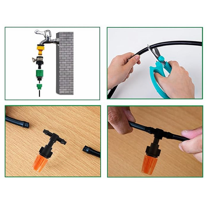 Sort og orange justerbar dryp-sprinkler til haven, præcis vanding, lavet af POM-plast, vandbesparende til haven.
