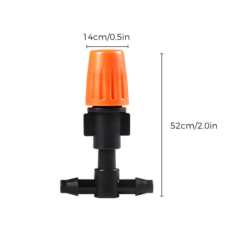 Sort og orange justerbar dryp-sprinkler til haven, præcis vanding, lavet af POM-plast, vandbesparende til haven.