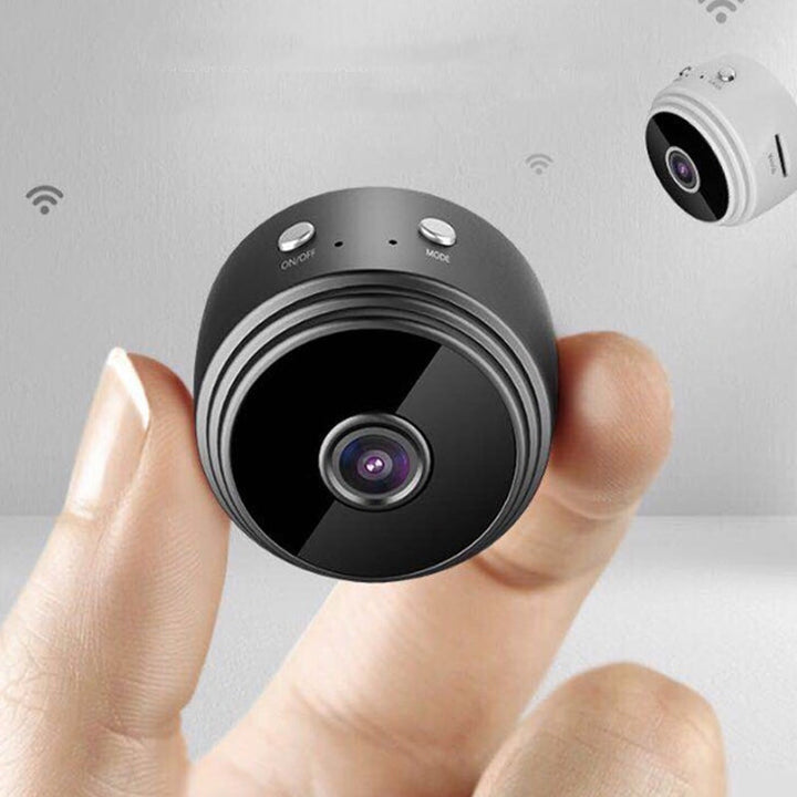"Musta ja valkoinen 1080p WiFi Mini Kamera, kompakti magneettikiinnitys, laaja 150° kuvakulma"