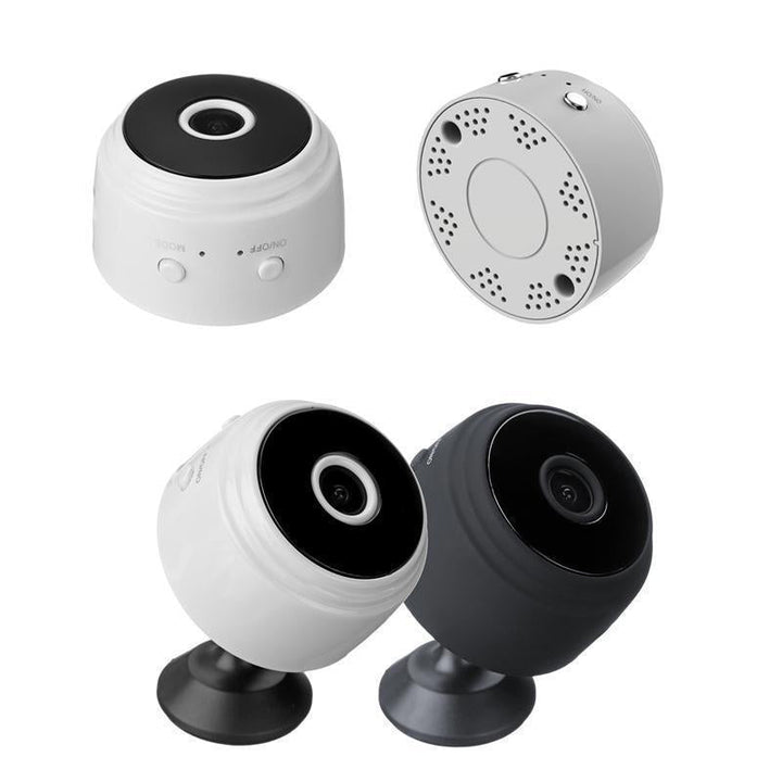 "Musta ja valkoinen 1080p WiFi Mini Kamera, kompakti magneettikiinnitys, laaja 150° kuvakulma"