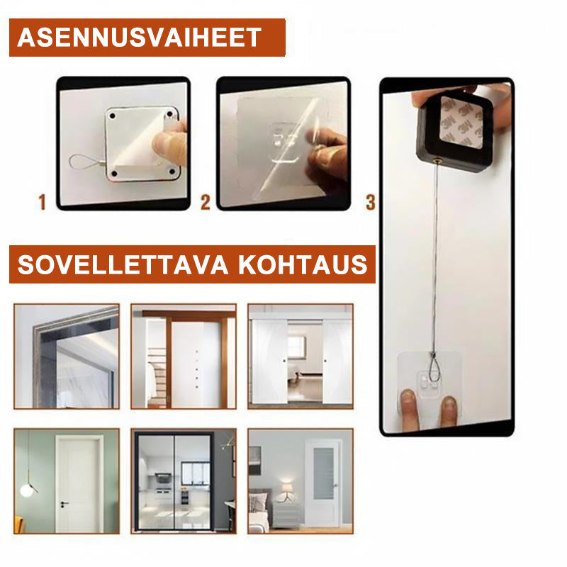 Valkoinen ja musta automaattinen ovensuljin, moderni muotoilu, teräsvaijeri, koti- ja liiketiloihin.