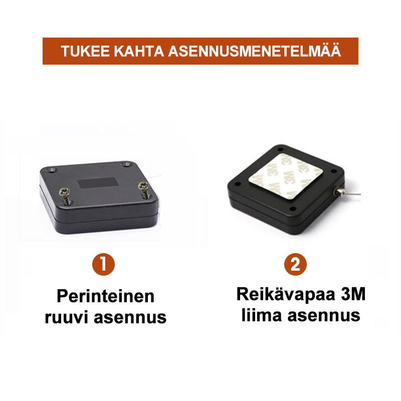Valkoinen ja musta automaattinen ovensuljin, moderni muotoilu, teräsvaijeri, koti- ja liiketiloihin.
