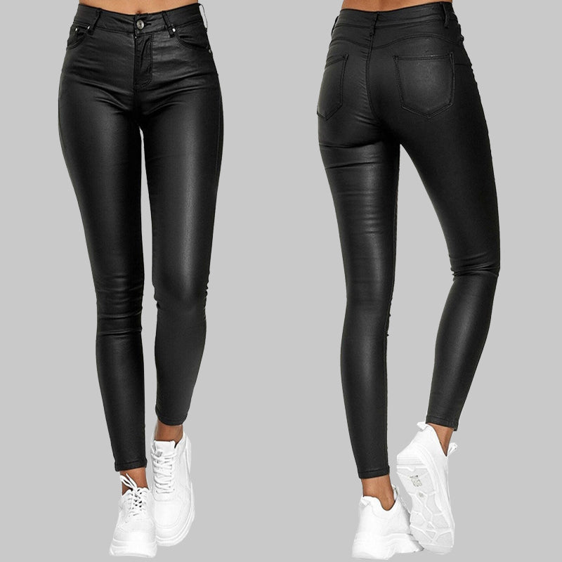 Sorte dame slim fit bukser med høj talje, en flatterende og moderigtig model.