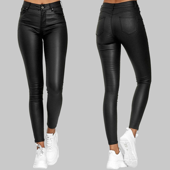 Sorte dame slim fit bukser med høj talje, en flatterende og moderigtig model.