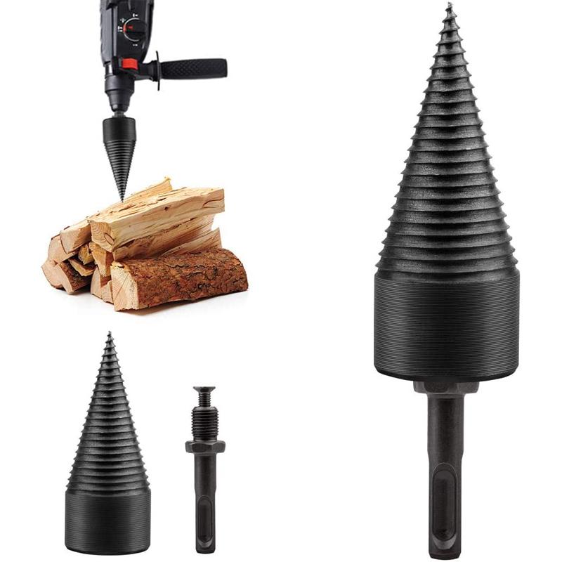 Mænds sorte hexagonal borebit til træspaltning 32mm og 42mm, holdbart og rillet design, effektivt til værktøj.
