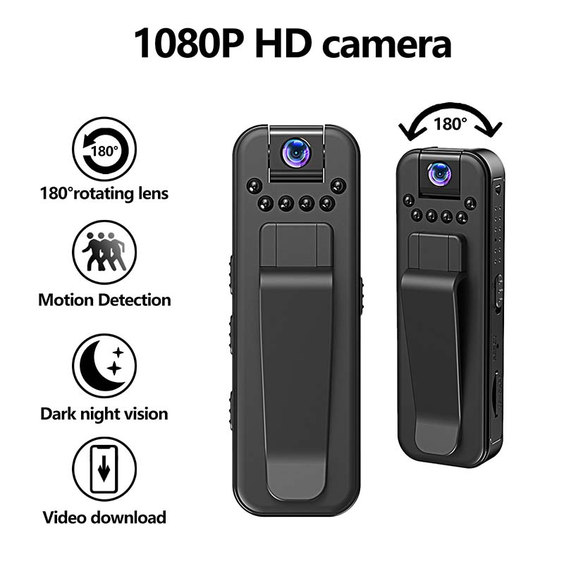 Sort trådløst 1080P mini-kamera med 90 graders vidvinkel linse, lille og diskret design, optager skarpe videoer.