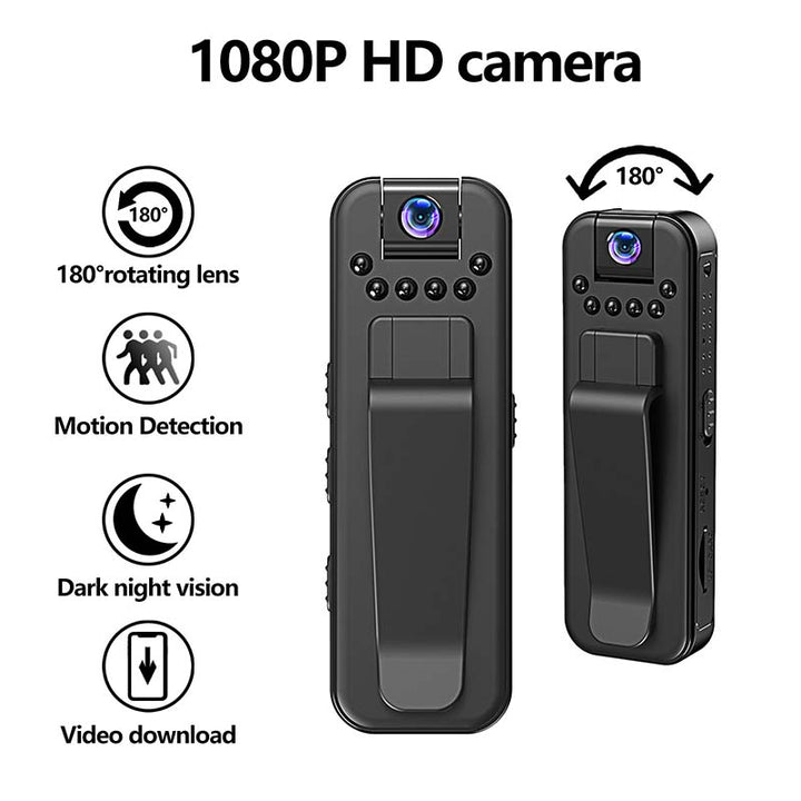 Sort trådløst 1080P mini-kamera med 90 graders vidvinkel linse, lille og diskret design, optager skarpe videoer.