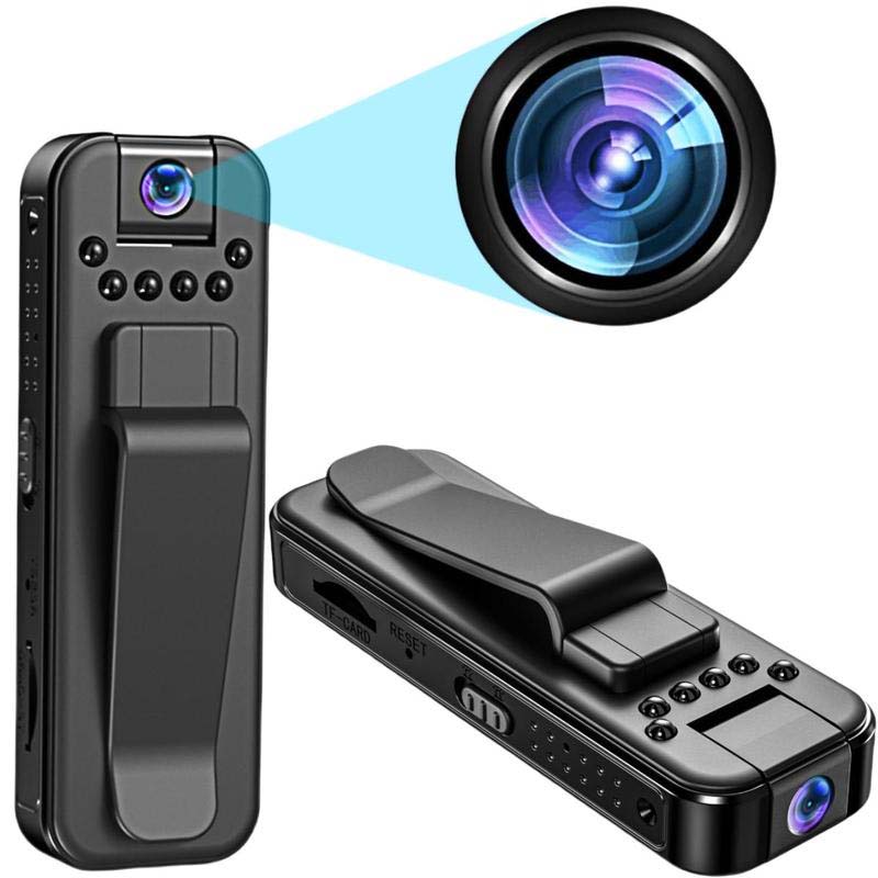 Sort trådløst 1080P mini-kamera med 90 graders vidvinkel linse, lille og diskret design, optager skarpe videoer.