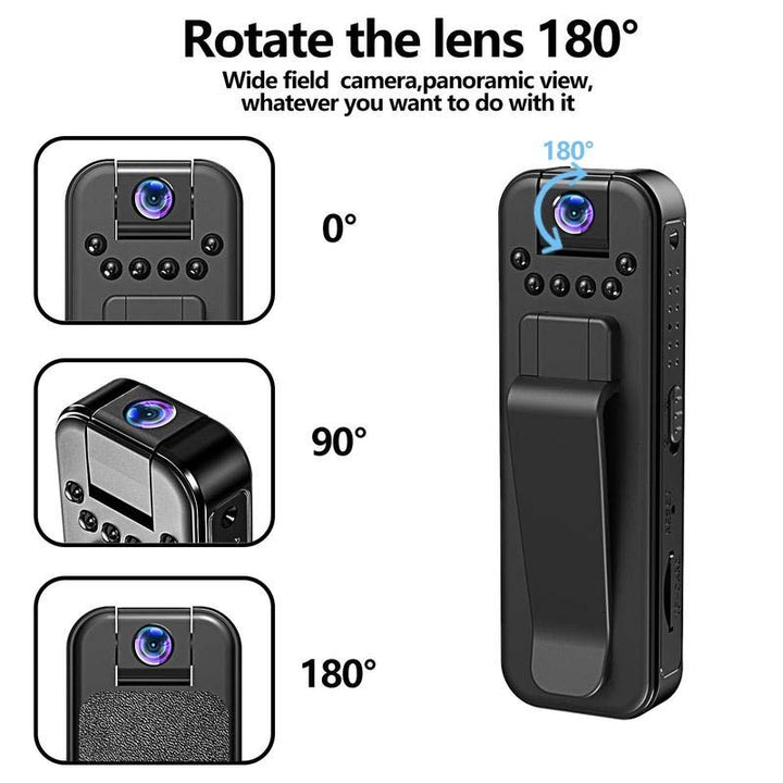 Sort trådløst 1080P mini-kamera med 90 graders vidvinkel linse, lille og diskret design, optager skarpe videoer.