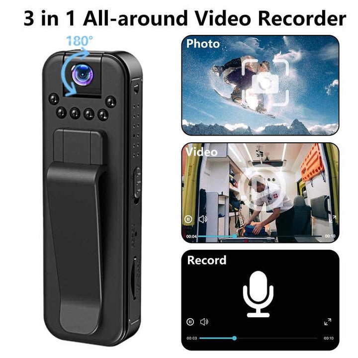 Sort trådløst 1080P mini-kamera med 90 graders vidvinkel linse, lille og diskret design, optager skarpe videoer.